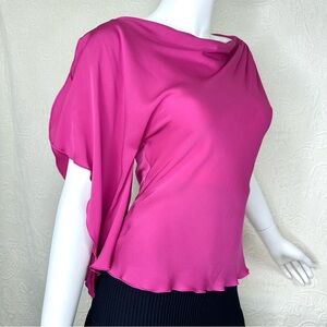 Trina Turk Fuchsia One Sleeve Silk Blend Asymmetrical Top